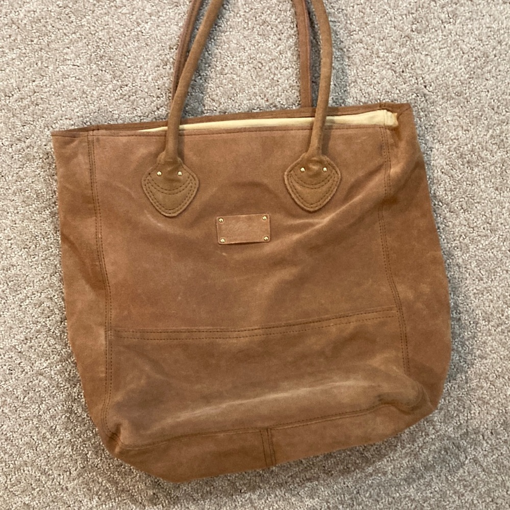 Vintage LL Bean limited edition suede leather Large 16” lined tote bag.